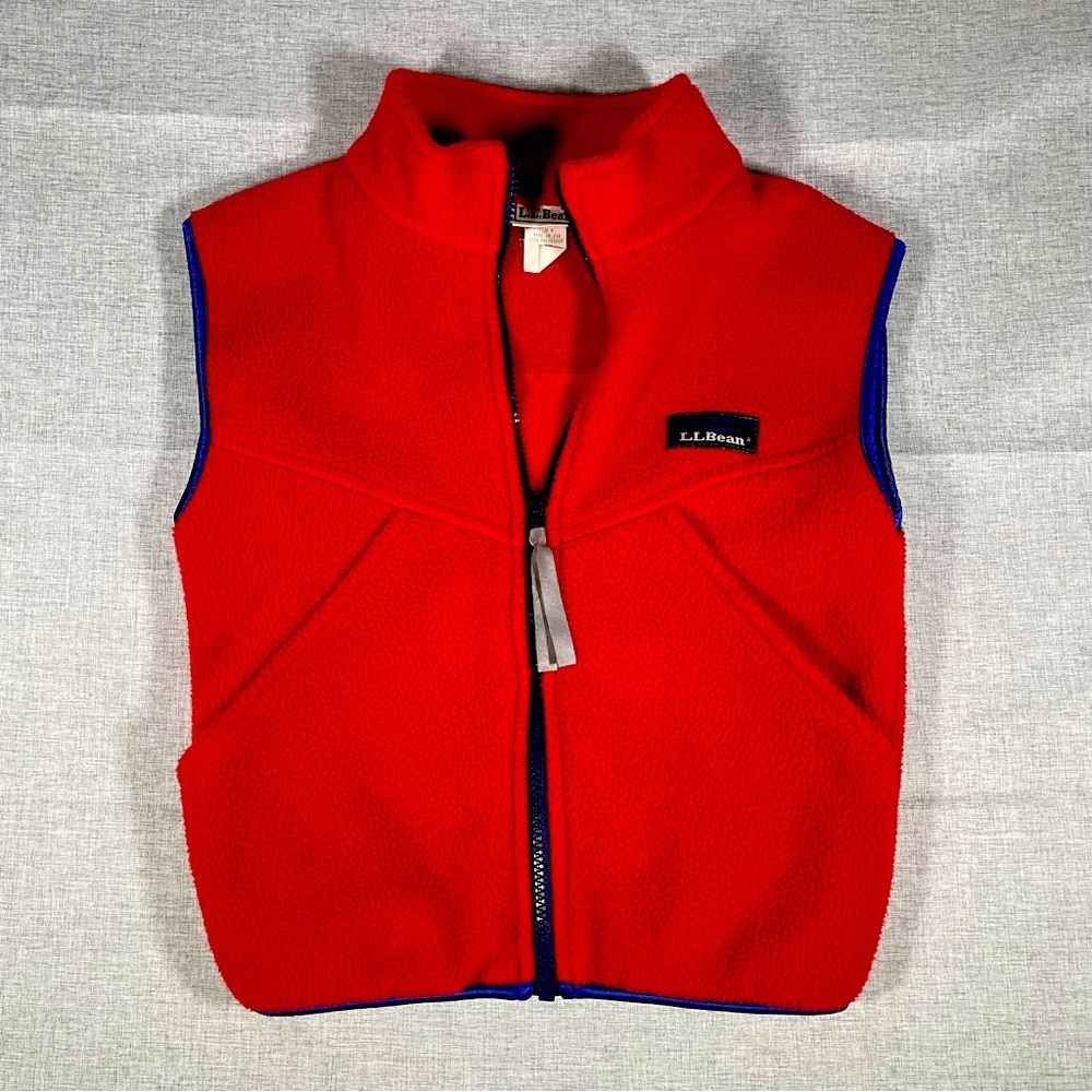L.L. Bean Mountain Classic Fleece Vest Boys Size Medium Kids Red Blue USA Made